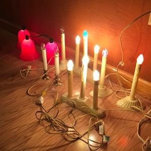 Lot of Vintage Christmas Candelabra Window Candles, Set of 3 Red Plastic Bells